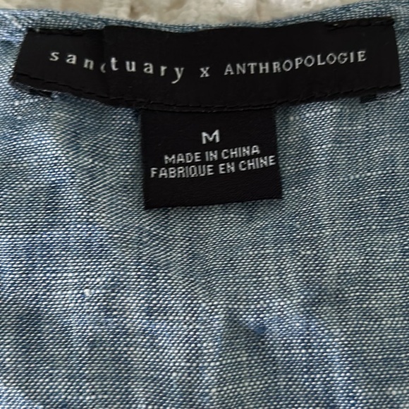 Anthropologie Sanctuary Montana Blue Linen Front Wrap Tie Waist Romper - M - Picture 10 of 12